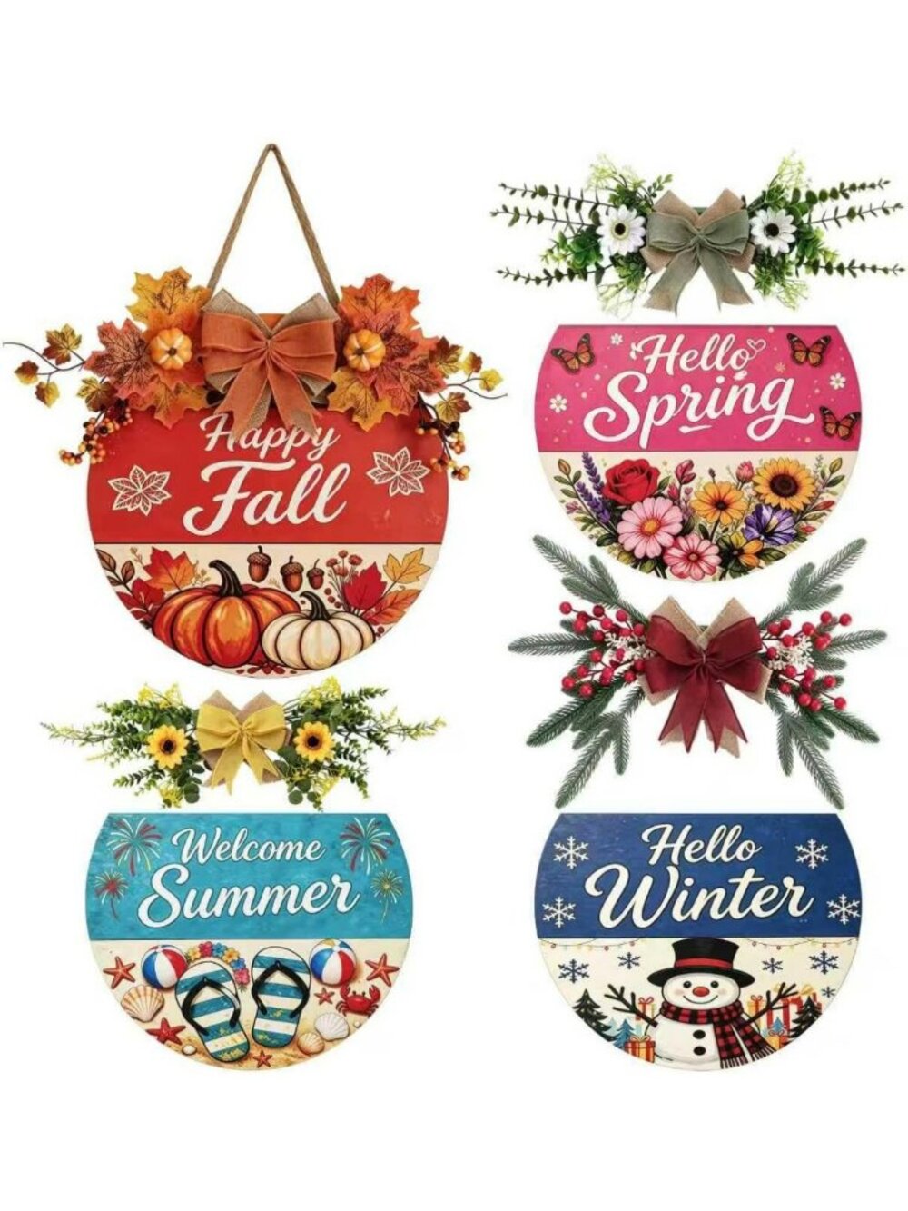 Seasonal Interchangeable Welcome Sign | Rustic Wooden Door Decor for Home